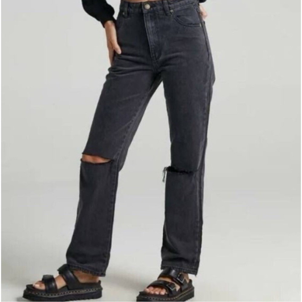 Rolla's Original Straight Jeans Stone Black Womens Size 28 High-Rise Distressed